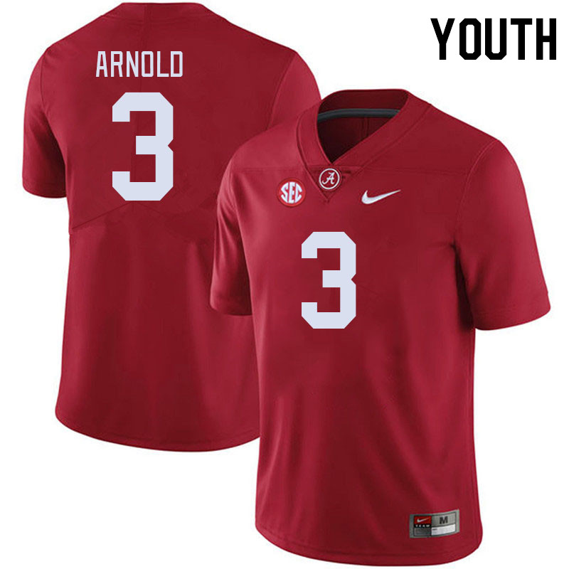 Youth #3 Terrion Arnold Alabama Crimson Tide College Footabll Jerseys Stitched-Crimson